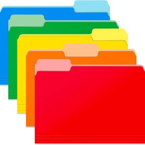 Two  File Folders 8.5 x 11 Inch, 1/3 Cut Tab File Folders  Size, Assorted Colors, Blue Red Green Yellow Orange Manila File Folders, School Business Office Folders for Document -15 Pack