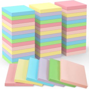 Sticky Notes 3x3 Small Self-Stick Pads, 48 Pads in 6 Pastel Colors, Cute Sticky Notes, Adhesive Memo Pads for Office, Home, School, Meetings, 100 Sheets/Pad
