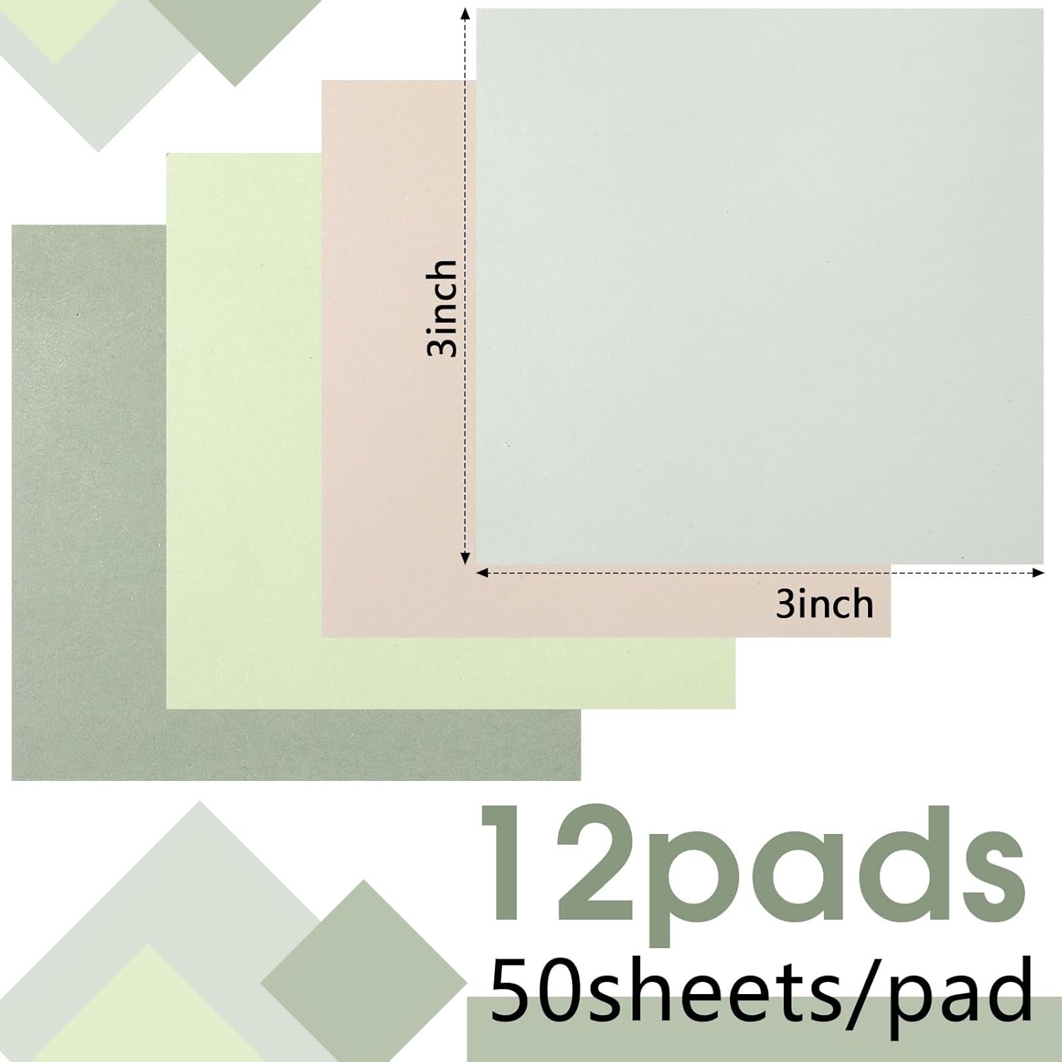 12 Pads Sage Green Sticky Notes 3''x3'', Self Stick Notes Pads Sage Green Office Supplies, Vintage Aesthetic School Accessories 50 Sheets/pad - Image 2