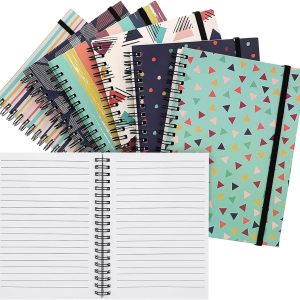 6 Pack 5x7 Spiral Notebooks with Pocket - Small Lined Journals with Elastic Closure for School, Work (6 Designs)