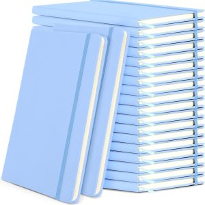 20 Pack Lined Journal Notebooks A5 Hardcover Executive Notebook 5.5" x 8.3" PU Leather Wide Ruled Journals Bulk with Elastic Band for Home Business Office School Supplies(Light Blue)