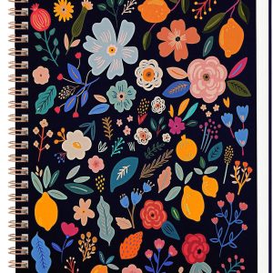 Spiral Notebook College Ruled 160 Pages with Pockets, 6x8 A5 Lined Journal for Women, Hard Cover Spiral Notebooks for School, Office & Note Taking with 100 GSM Thick Paper (Dark Blue)