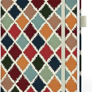 Lined Journal Notebook for Women & Men, Hardcover Leather Journal for writing, A5 College Ruled Notebook for Work & Note Taking, Perfect for Office School Home Supplies, 160 Pages, Retro Argyle